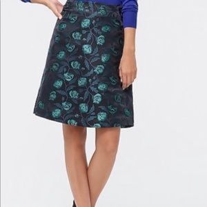 NWT J. Crew Emmie Green and Black Floral Jacquard Party A-Line Skirt